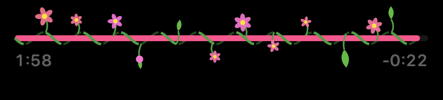 A music progress bar with flowers and leaves growing along it