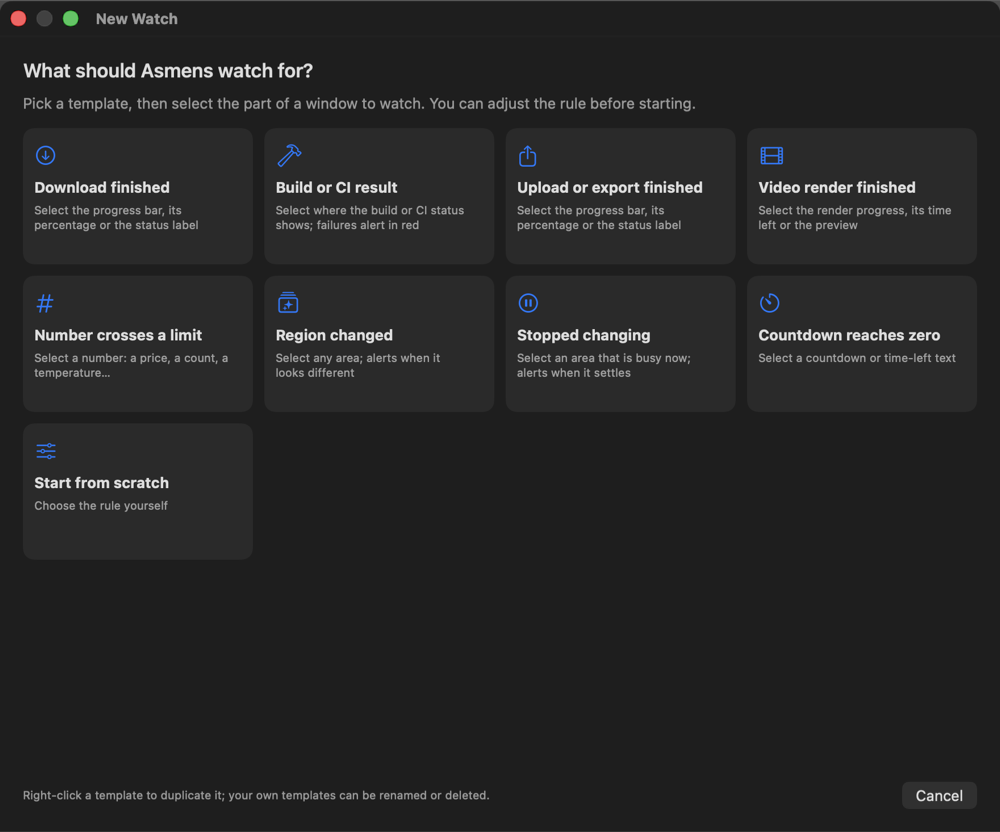 Watch templates for downloads, builds, uploads, renders and countdowns